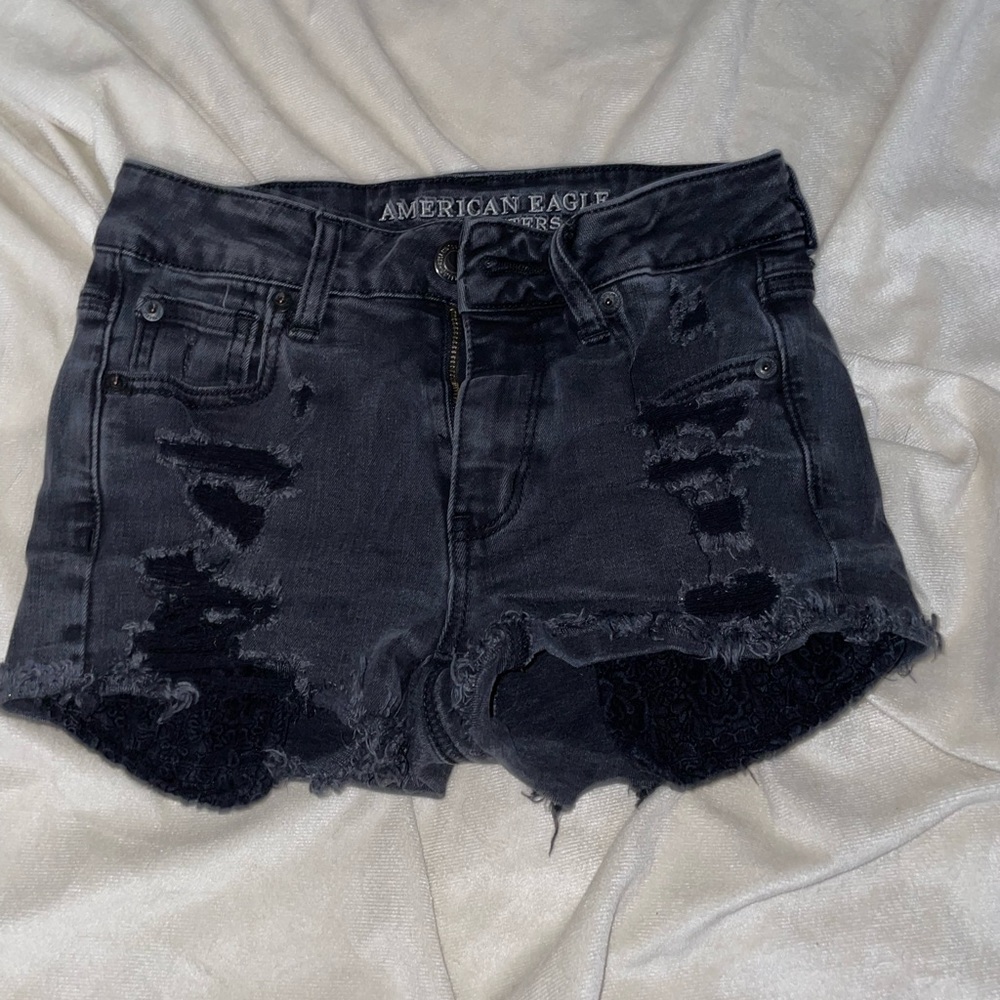 American eagle black denim shorts